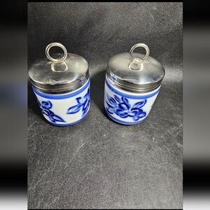 Pair of vintage flow‎ blue egg coddlers by Williams Sonoma